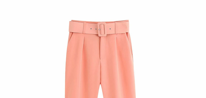 Fashion Pink High Waist Straight Trousers With Belt,Pants