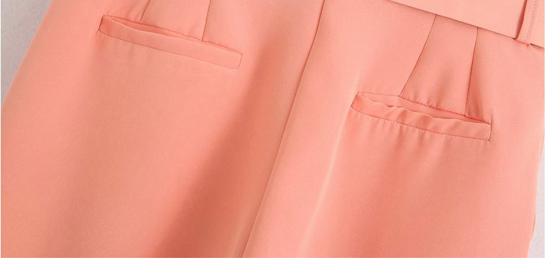 Fashion Pink High Waist Straight Trousers With Belt,Pants