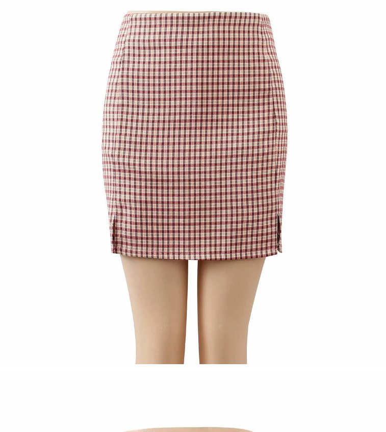 Fashion Pink Houndstooth Split A-line Skirt,Skirts