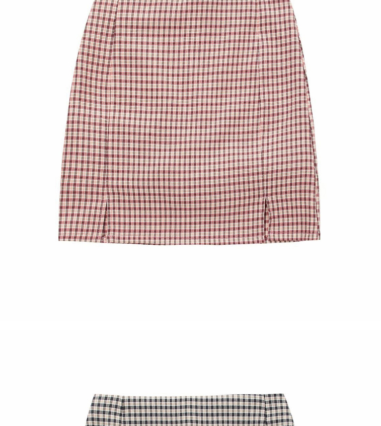 Fashion Pink Houndstooth Split A-line Skirt,Skirts