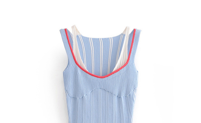 Fashion Blue V-neck Fake Two-piece Knitted Vest Top,Tank Tops & Camis