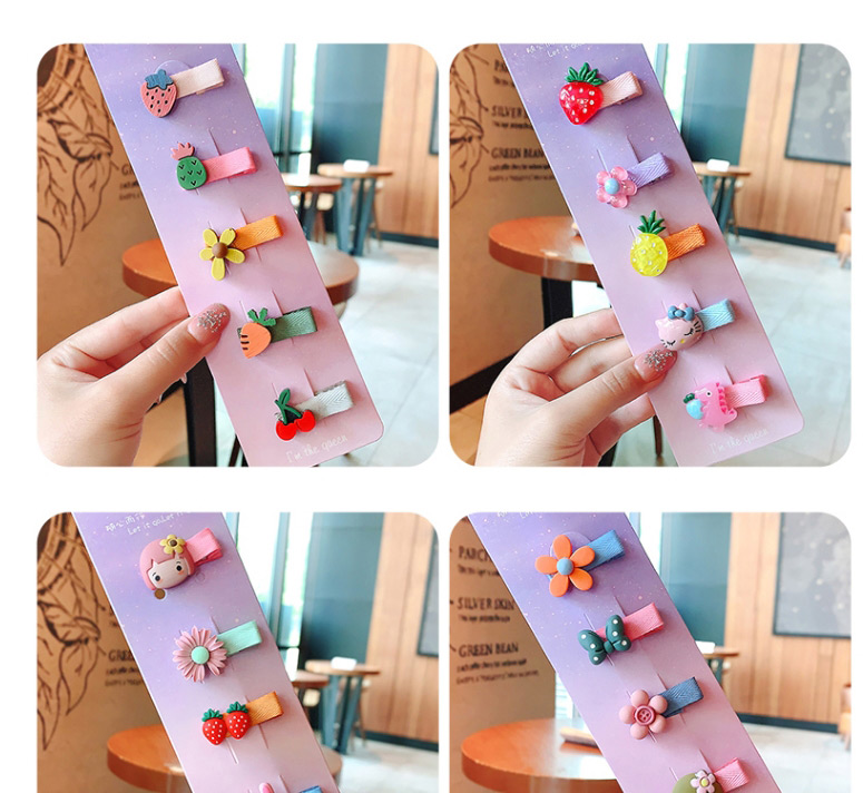 Fashion 5 Strawberry Florets Resin Animal Flower Fruit Alloy Fabric Hairpin Set,Hairpins