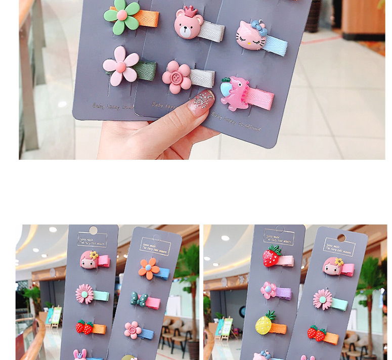 Fashion 5 Small Flower Bows Resin Animal Flower Fruit Alloy Fabric Hairpin Set,Hairpins