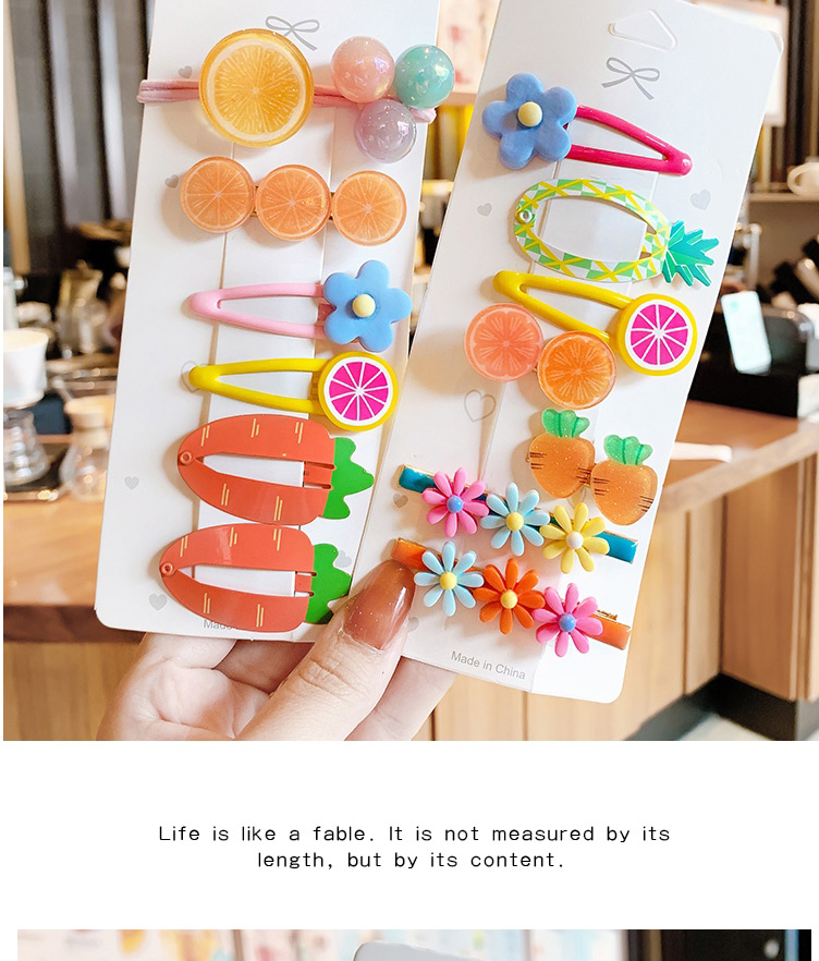 Fashion Cherry Hair Rope Series #6 Sets Resin Flower Fruit Alloy Hollow Hair Clip Set,Hairpins
