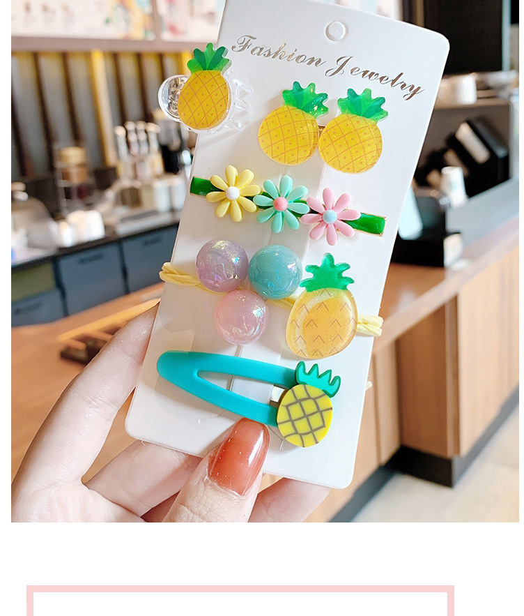 Fashion Lemon Series #6 Piece Set Resin Flower Fruit Alloy Hollow Hair Clip Set,Hairpins