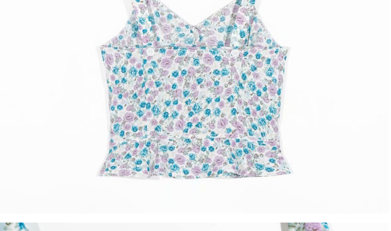 Fashion Blue Single-breasted Tank Top With Floral Print Strap,Tank Tops & Camis