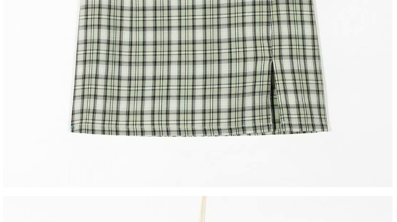Fashion Green Checked Printed Slit Skirt,Skirts