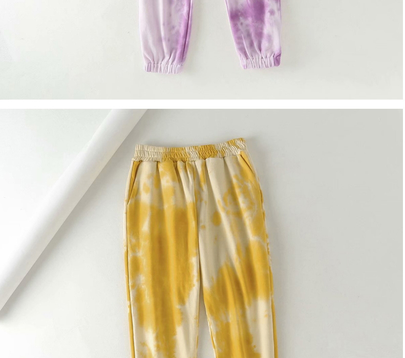 Fashion Yellow Tie-dye Drawstring Elastic Waist Sweatpants,Pants