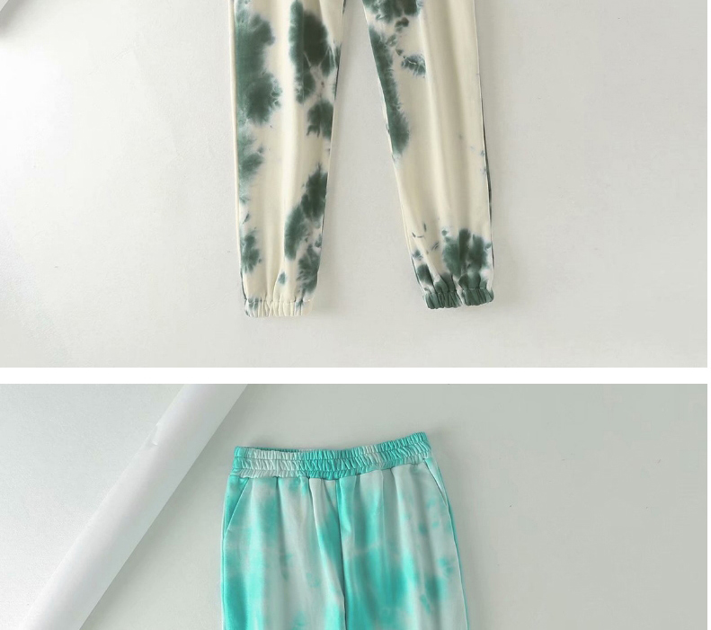 Fashion Green Tie-dye Drawstring Elastic Waist Sweatpants,Pants