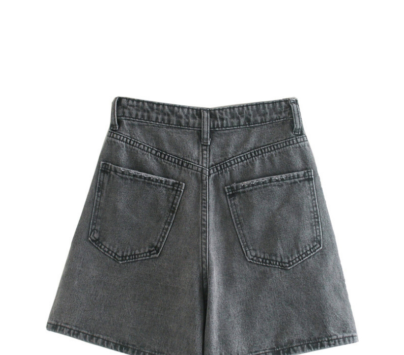 Fashion Gray Washed Denim High Waist Shorts,Denim