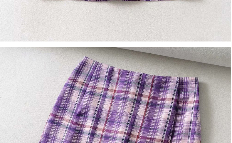 Fashion Purple Checked Printed Split Skirt,Skirts