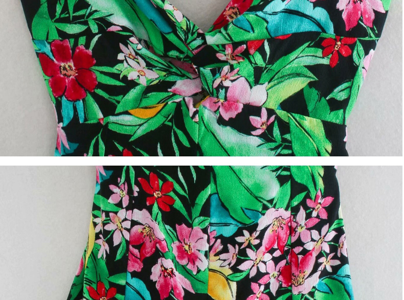 Fashion Green Flower Print Shoulder Strap Sling Jumpsuit,Tank Tops & Camis