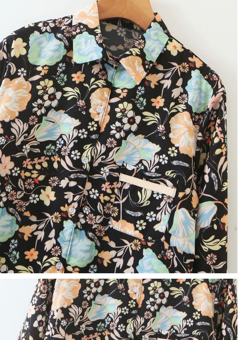 Fashion Black Flower Print Shirt + Straight Trousers Suit,Suits