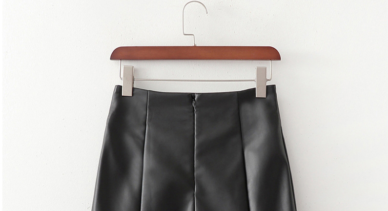 Fashion Black Ruffled Pu Hip Skirt,Skirts