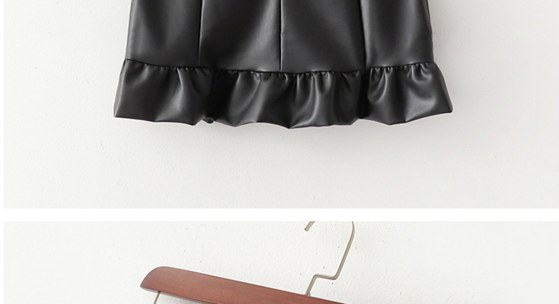Fashion Black Ruffled Pu Hip Skirt,Skirts