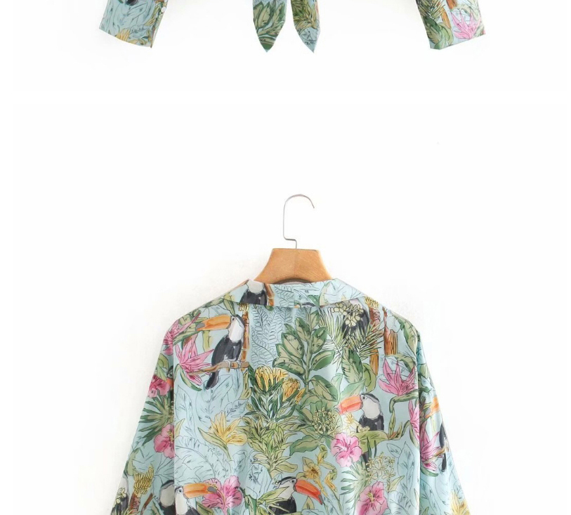 Fashion Green Knotted Flower Printed Single-breasted Shirt,Tank Tops & Camis
