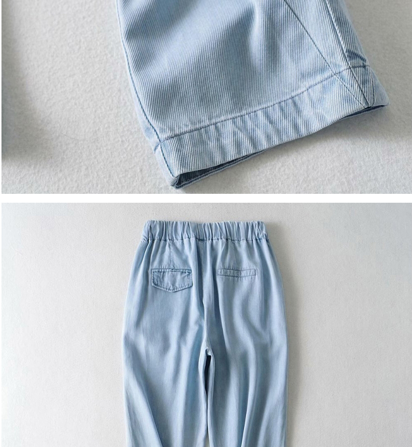 Fashion Middle Stone Blue Denim Pants With Washed Elasticated Waist,Denim