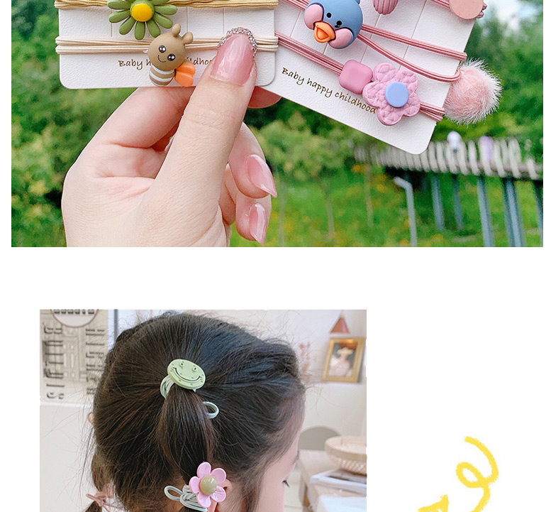 Fashion Pink Flowers (set Of 5) Resin Animal Smiley Face Flower Children Hair Rope Set,Kids Accessories