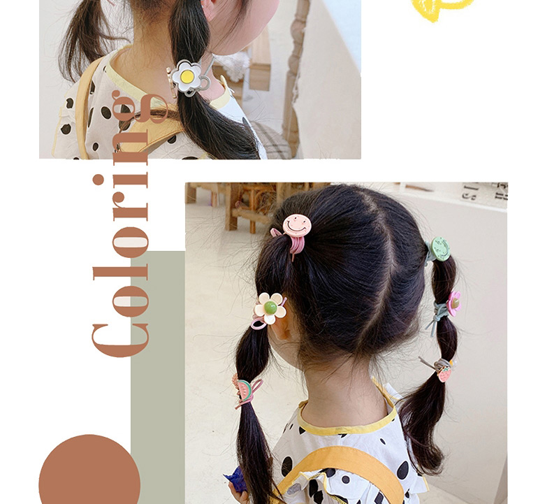 Fashion Pony (set Of 5) Resin Animal Smiley Face Flower Children Hair Rope Set,Kids Accessories
