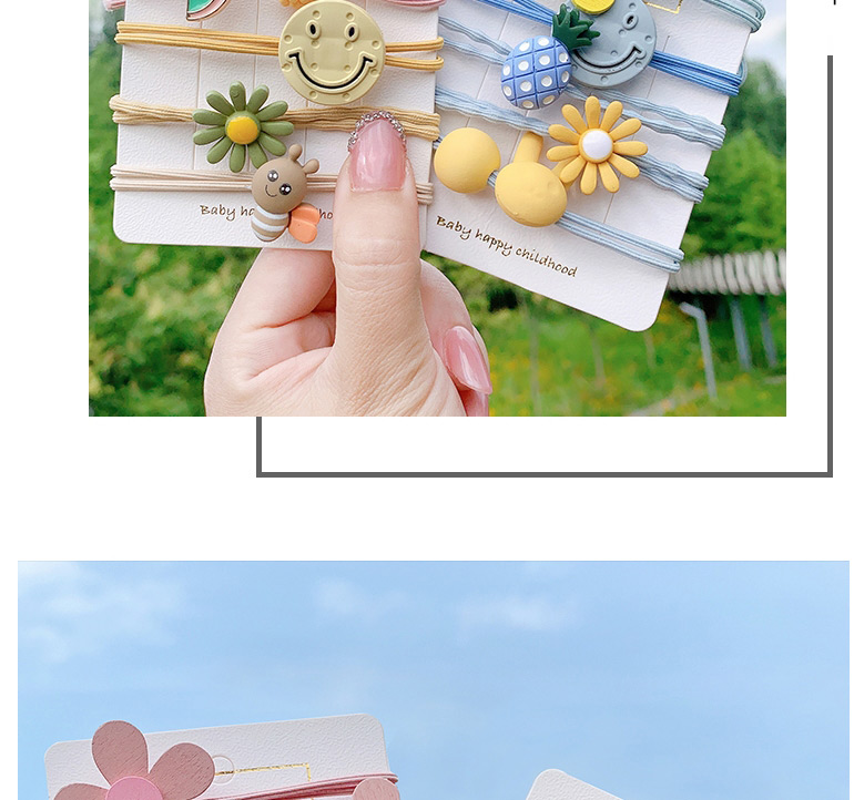 Fashion Blue Rabbit (set Of 5) Resin Animal Smiley Face Flower Children Hair Rope Set,Kids Accessories