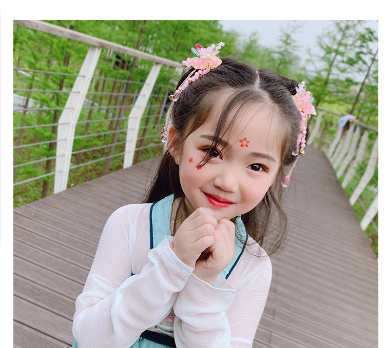 Fashion Five-petal Flower-transparent Pink Resin Alloy Flower Butterfly Tassel Children Hair Clip Set,Kids Accessories