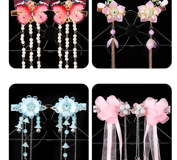 Fashion Sansheng Flower-purple Resin Alloy Flower Butterfly Tassel Children Hair Clip Set,Kids Accessories