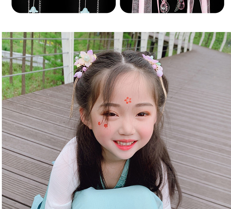 Fashion Sansheng Flower-green Resin Alloy Flower Butterfly Tassel Children Hair Clip Set,Kids Accessories
