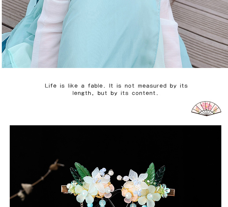 Fashion Sansheng Flower-green Resin Alloy Flower Butterfly Tassel Children Hair Clip Set,Kids Accessories
