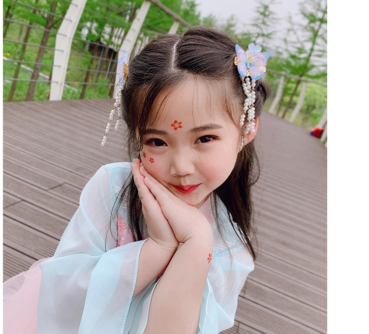 Fashion Five-petal Flower-pink Orange Resin Alloy Flower Butterfly Tassel Children Hair Clip Set,Kids Accessories