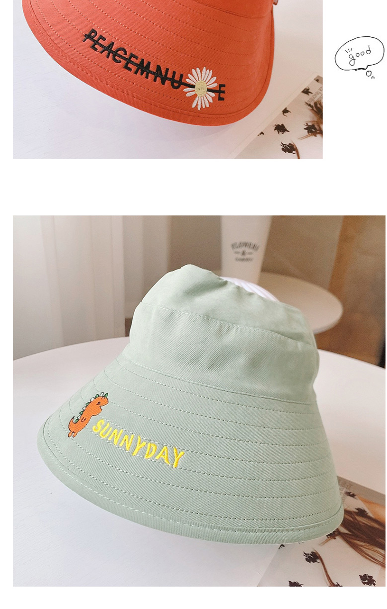 Fashion Small Daisy-green One Size (adjustable) Send Windproof Rope Head Circumference About 48cm-53cm (recommended 3-8 Years Old) Little Daisy Dinosaur Embroidery Letter Empty Top Childrens Sun Hat,Children