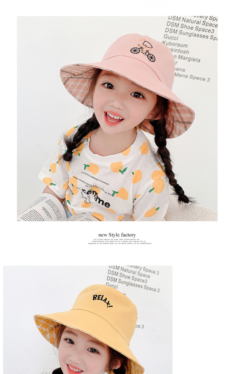 Fashion Bicycle-yellow Head Circumference About 48-53cm 3-8 Years Old Alphabet Bicycle Embroidery Children Sunscreen Fisherman Hat,Children