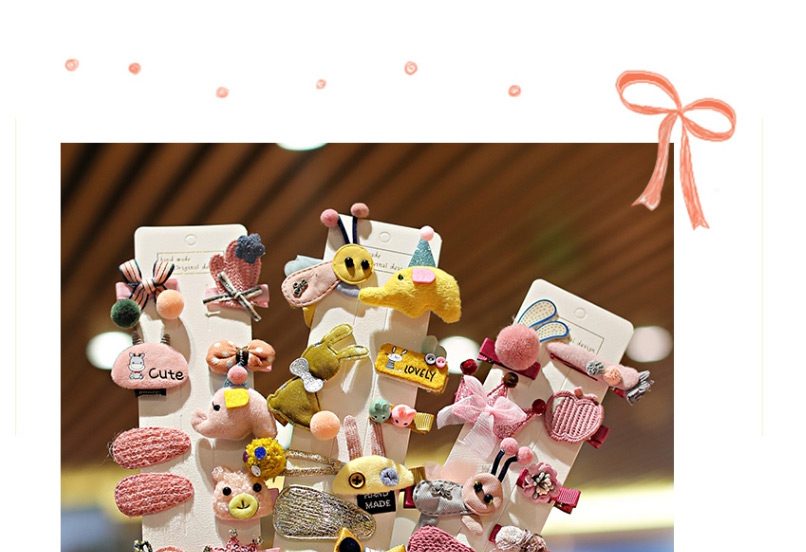 Fashion Pink Strawberry【10 Piece Set】hair Clip Knitted Bow Flower Animal Smiley Children Hairpin,Kids Accessories