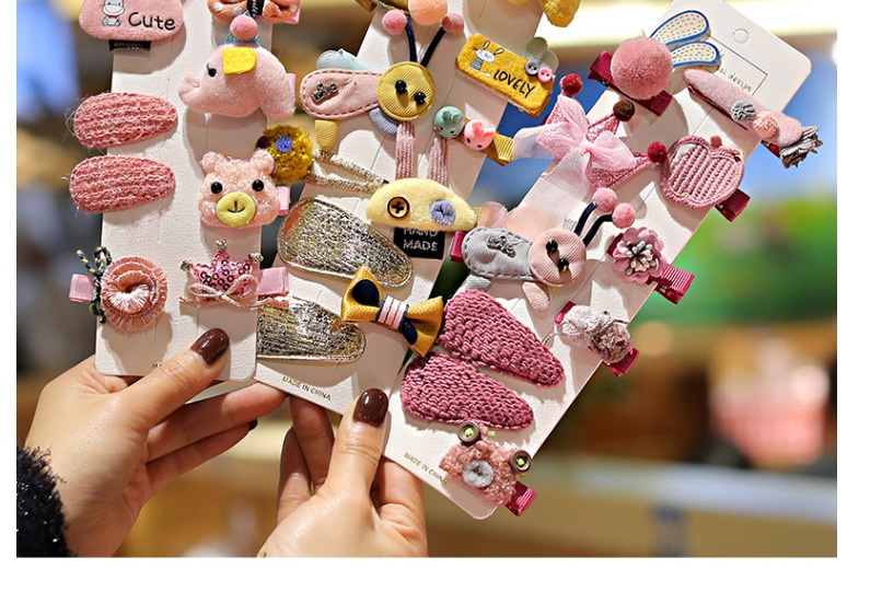 Fashion Pink Strawberry【10 Piece Set】hair Clip Knitted Bow Flower Animal Smiley Children Hairpin,Kids Accessories