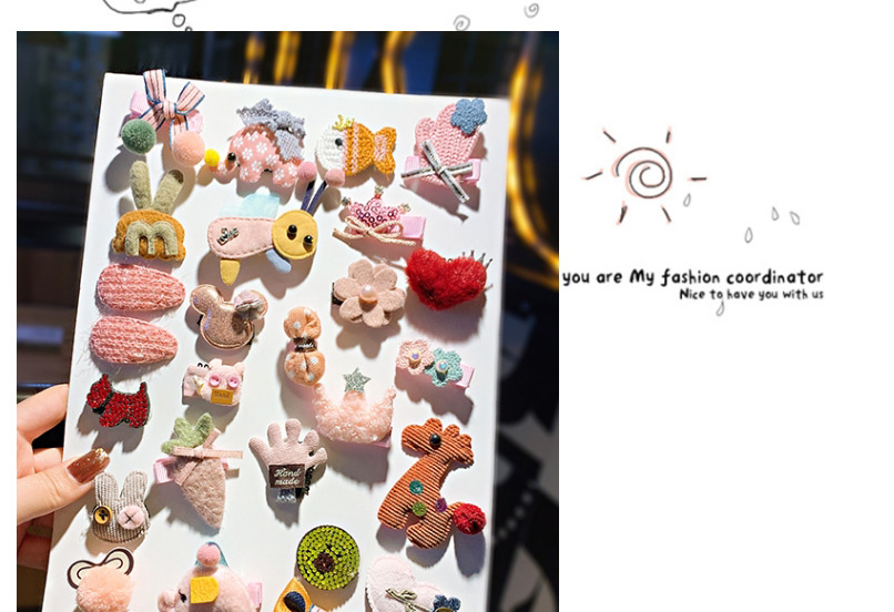 Fashion Pink Pig[10 Piece Set] Sweater Knitted Bow Flower Animal Smiley Children Hairpin,Kids Accessories