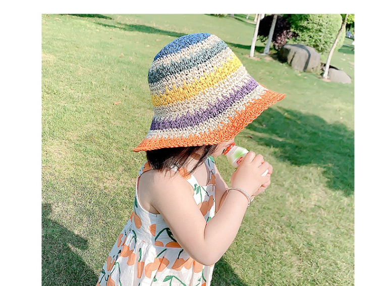Fashion Light Rainbow Color-straw Hat Hat Circumference About 50cm Manual Measurement A Little Error About 2-5 Years Old Stitching Contrast Sunshade Sun Hat Childrens Straw Hat,Children