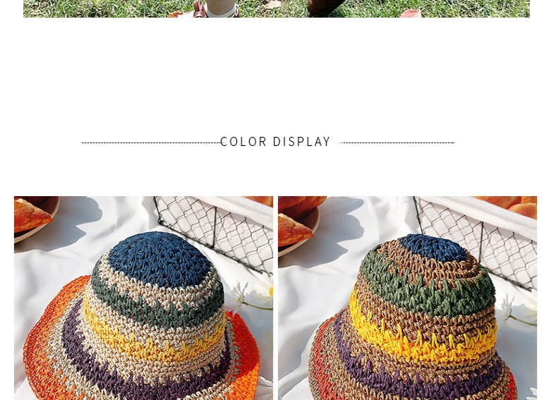 Fashion Deep Rainbow Color-straw Hat Hat Circumference About 50cm Manual Measurement A Little Error About 2-5 Years Old Stitching Contrast Sunshade Sun Hat Childrens Straw Hat,Children