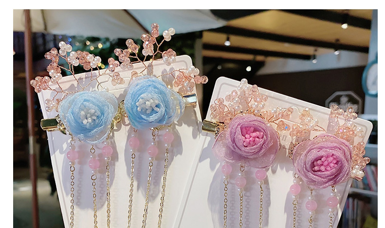 Fashion Net Rose-pink Resin Flower Butterfly Tassel Alloy Children Hairpin,Kids Accessories