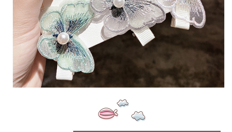 Fashion Light Green Butterfly Mesh Embroidered Pearl Alloy Hair Clip,Kids Accessories
