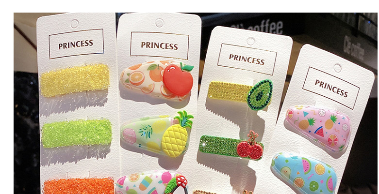 Fashion Crushed Diamond Square Clip #5 Set Flower Butterfly Fruit Geometric Children Hairpin Set,Kids Accessories
