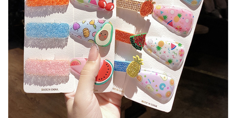 Fashion Pink Plaid Daisy#5 Piece Set Flower Butterfly Fruit Geometric Children Hairpin Set,Kids Accessories