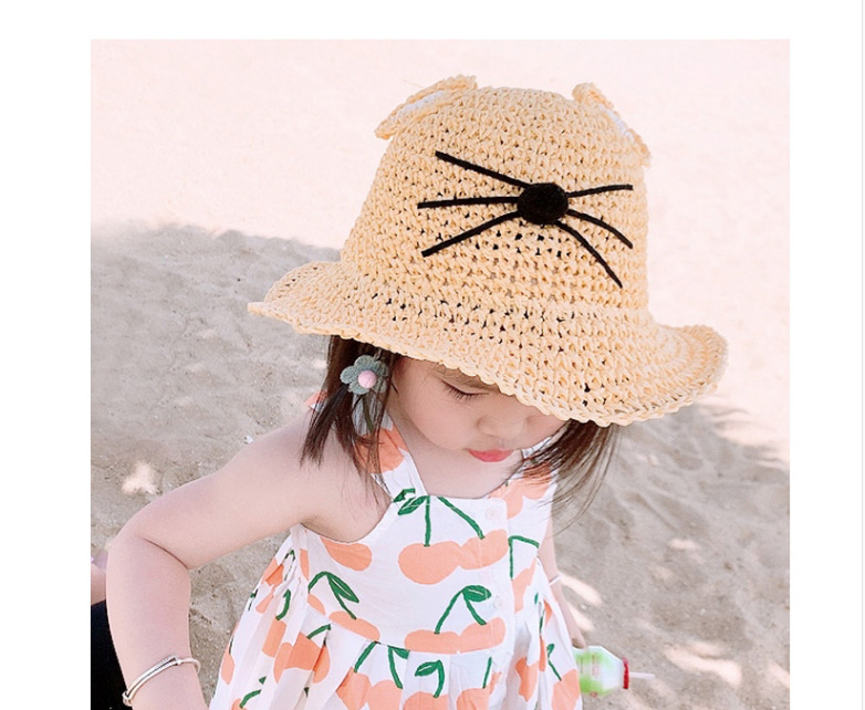 Fashion Blue Cap Circumference About 52cm 2 Years Old-5 Years Old Straw Cats Hitting Childrens Sunscreen Fisherman Hat,Children