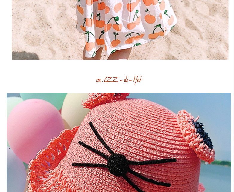 Fashion Pink Cap Circumference About 52cm 2 Years Old-5 Years Old Straw Cats Hitting Childrens Sunscreen Fisherman Hat,Children