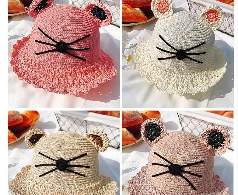 Fashion Lace Pink Cap Circumference About 52cm 2 Years Old-5 Years Old Straw Cats Hitting Childrens Sunscreen Fisherman Hat,Children