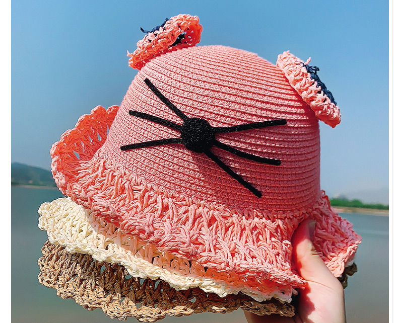 Fashion Lace Pink Cap Circumference About 52cm 2 Years Old-5 Years Old Straw Cats Hitting Childrens Sunscreen Fisherman Hat,Children