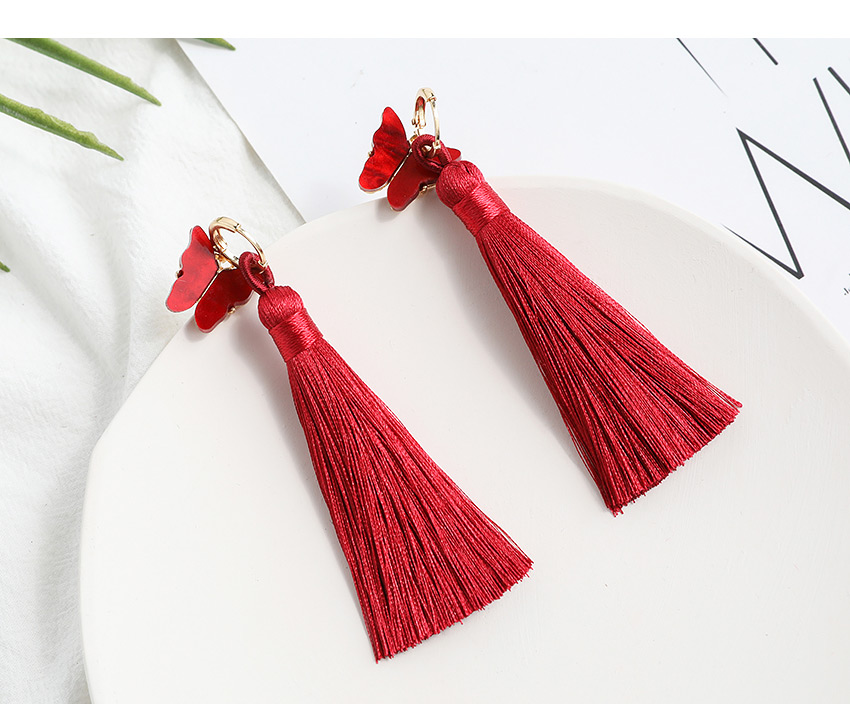 Fashion Red Wine Alloy Shell Butterfly Tassel Earrings,Drop Earrings