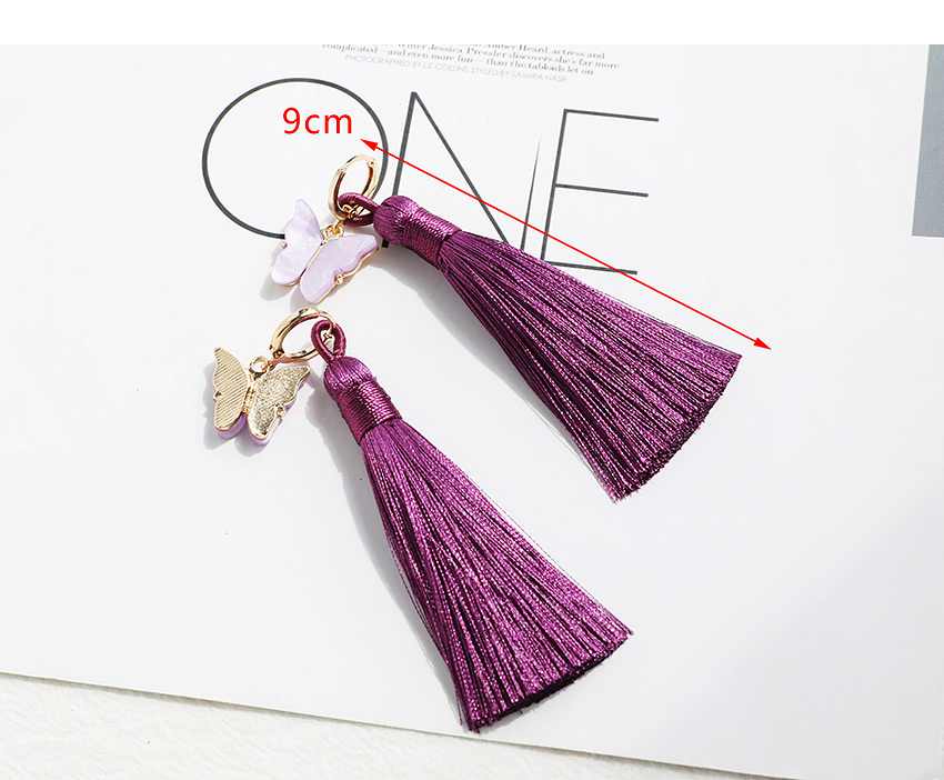 Fashion Purple Alloy Shell Butterfly Tassel Earrings,Drop Earrings
