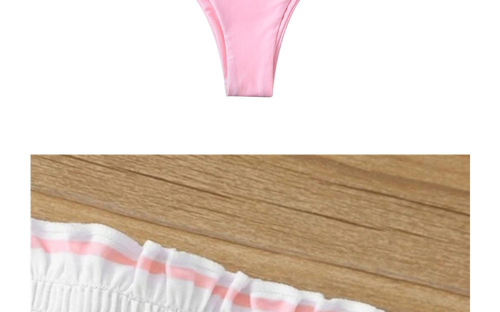Fashion Pink Sweat Bandage Stitching Contrast Color Split Swimsuit,Bikini Sets