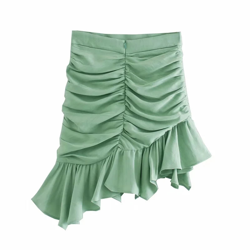 Fashion Green Pleated Bag Hip Ruffle Skirt,Skirts