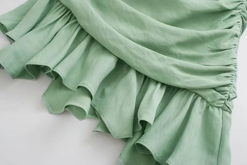 Fashion Green Pleated Bag Hip Ruffle Skirt,Skirts