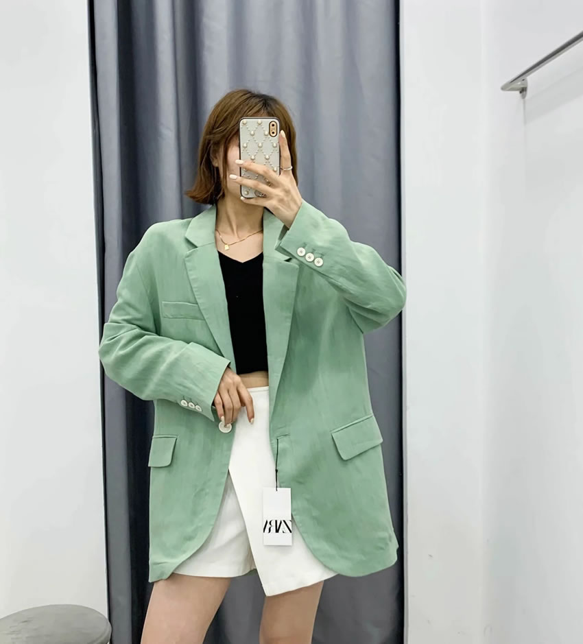 Fashion Green Loose Casual Blazer,Coat-Jacket
